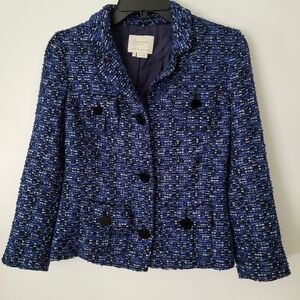 Kate Spade New York "Silver Lining" Tinsel Tweed Blazer Jacket Sz 0 Royal Blue